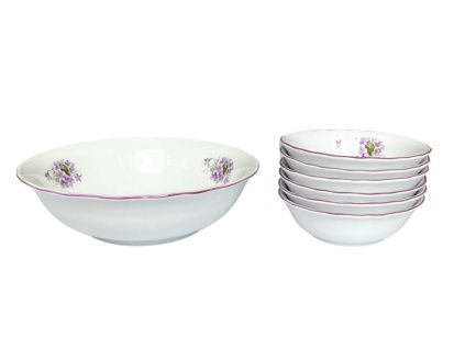 Kompotová souprava, fialky, 7 d., Český porcelán