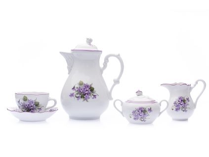 Kávová souprava, fialky, Český porcelán, 15 d.