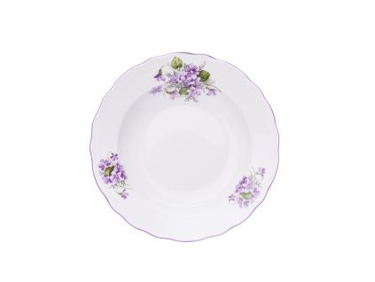 Talíř hluboký, 21 cm, fialky, Český porcelán Dubí