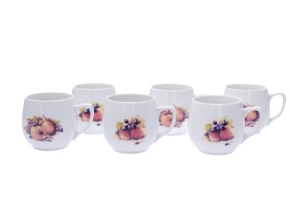 Sada hrnků, 0,3 l, Český porcelán, Baňák, malované ovoce, 6 ks