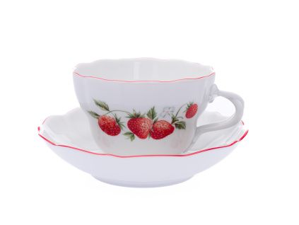 Šálek s podšálkem D, 0,40 l, jahody, Český porcelán