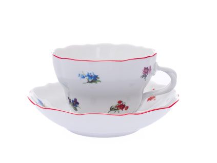Šálek s podšálkem D, 0,40 l, házenka s červenou linkou, Český porcelán