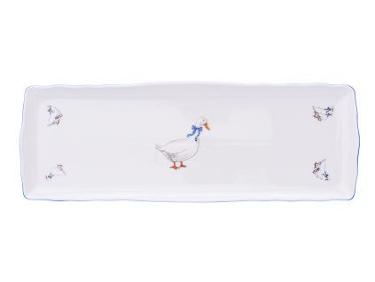 Podnos čtyřhranný, 45 x 16 cm, husy, Český porcelán