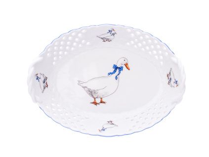 Košík prolamovaný, 21 cm, husy, Český porcelán