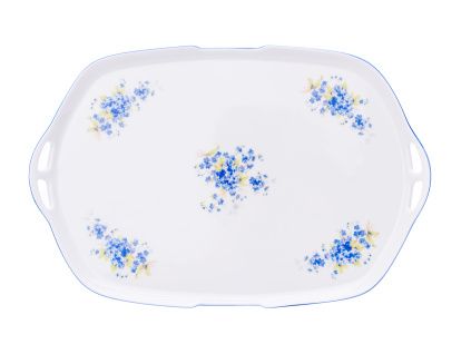 Podnos čtyřhranný s uchy, 38 x 24,5 cm, pomněnky, Český porcelán