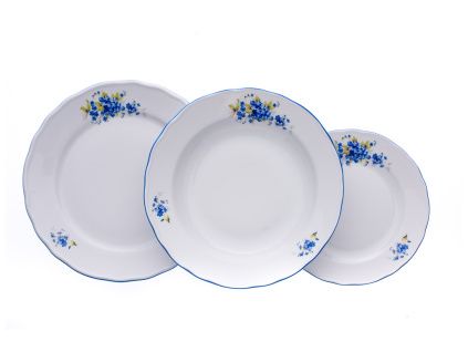 Talířová sada, talíř mělký 24 cm, pomněnky, Český porcelán, 18 d.