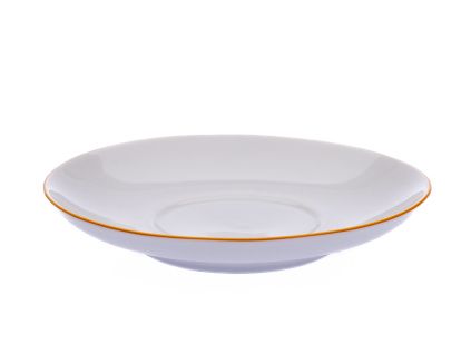 Podšálek, 15 cm, Český porcelán Dubí, žlutý proužek