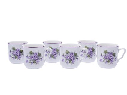 Sada hrnků Karel, fialky, Český porcelán Dubí, 6 ks