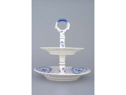 Etažér 2-dílný - talíře prolamované  18+24 cm,  cibulák, Český porcelán