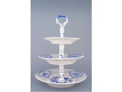 Etažér 3-dílný - talíře prolamované  18+24+27 cm,  cibulák, Český porcelán