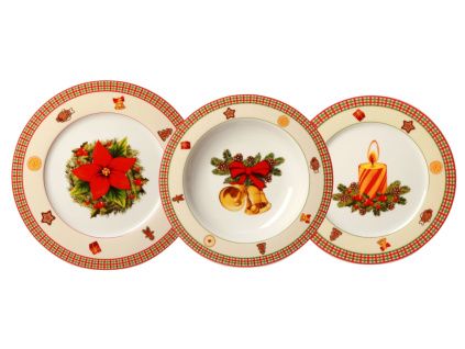 Vánoční porcelánová sada talířů, zvonečky, Thun, 12 d.