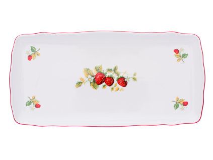 Podnos čtyřhranný, 33 cm, jahody, Český porcelán