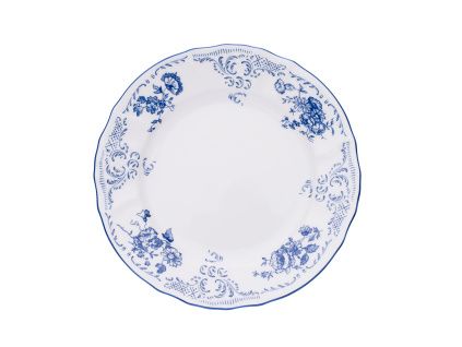 Talíř mělký, 25 cm, český porcelán, Bernadotte, modré květy, Thun