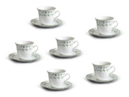 Natalie, šálky s podšálky, 225 ml, český porcelán, zelené lístky, Thun