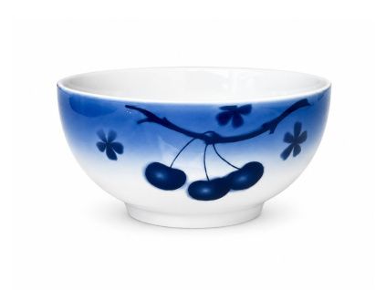 Miska na polévku, český porcelán, 14,5 cm, modré třešně, Thun