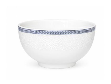 Miska na polévku, český porcelán, 14,5 cm, bílá krajka, modrý lem, Thun