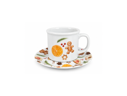 Hrnek plecháček s podšálkem, český porcelán, 180 ml, Vánoce, G. Benedikt