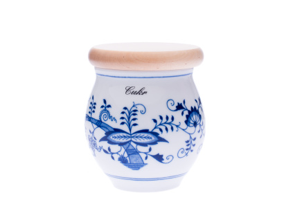 Dóza s nápisem dle Vaší volby, 10,4 cm, cibulák, Český porcelán