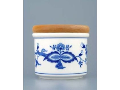 Dóza s dřevěným uzávěrem A - malá  8,0 x 9,7 cm, cibulák, Český porcelán