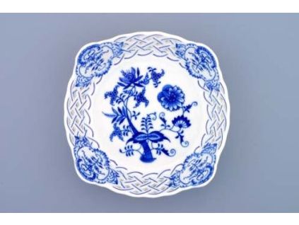 Mísa čtyřhranná prolamovaná, 17 cm, cibulák, Český porcelán