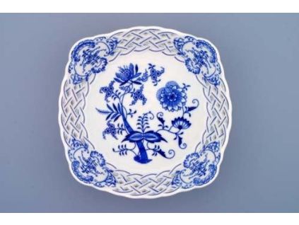 Mísa čtyřhranná prolamovaná  21 cm, cibulák, Český porcelán