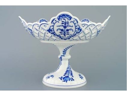 Mísa pětihranná prolam. na ozd. noze vys.  28 cm, cibulák, Český porcelán