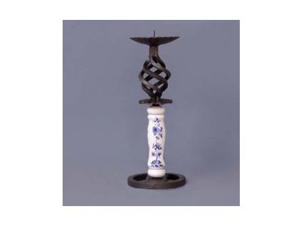 Krbový svícen chalupářský vysoký 29 cm, cibulák, Český porcelán