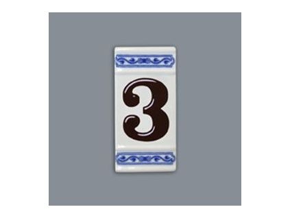 Číslo na dům - rámeček na střed, číslo 3, 110 x 55 mm, cibulák, Český porcelán