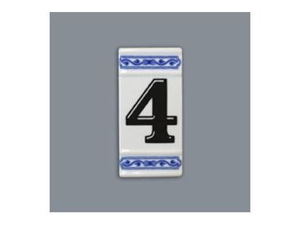 Číslo na dům - rámeček na střed, číslo 4, 110 x 55 mm, cibulák, Český porcelán