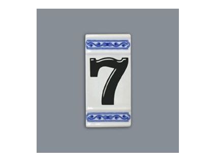 Číslo na dům - rámeček na střed, číslo 7, 110 x 55 mm, cibulák, Český porcelán