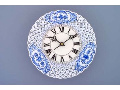 Hodiny prolamované / se strojkem, 24 cm, cibulák, Český porcelán