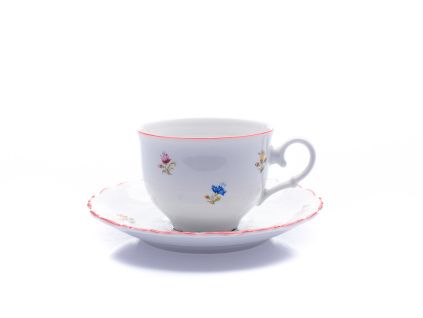 Ophelia, šálek a podšálek 210 ml, házenka s červeným proužkem, Thun RZ