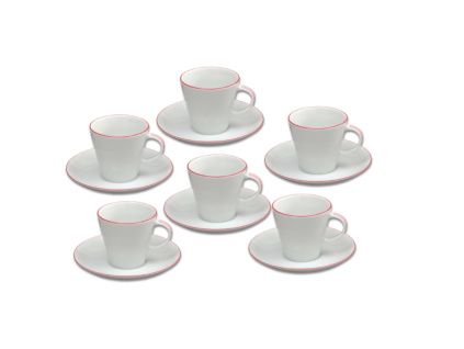 Tom, šálky a podšálky kávové, červená linka, Thun, 6 ks