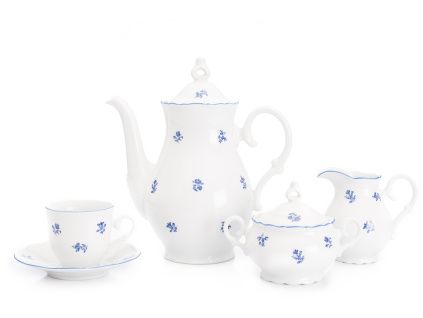 Kávová souprava Ophelia, český porcelán, modré házenky, Thun RZ, 15 d.