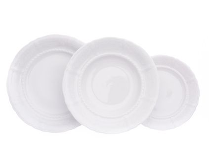 Talířová souprava Sonáta, bílá krajka, bílý porcelán, Leander, 18 dílná