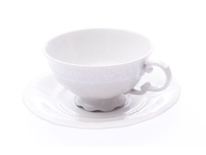 Šálek s podšálkem nízký, Sonáta, bílá krajka, bílý porcelán, Leander, 6 ks