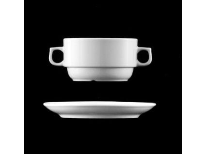 Šálek na polévku s podšálkem 320 ml, bílý porcelán, Praha, G. Benedikt