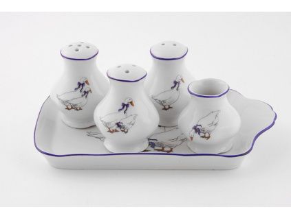 Souprava sypátek, husy, český porcelán, Leander, 5 dílů