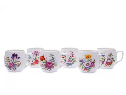 Sada hrnků, 0,3 l, Český porcelán Dubí, Baňák, pestré květy, 6 ks
