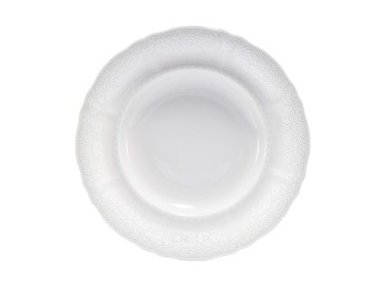 Talíř hluboký, český porcelán, 23 cm, Sonáta, bílá krajka, Leander