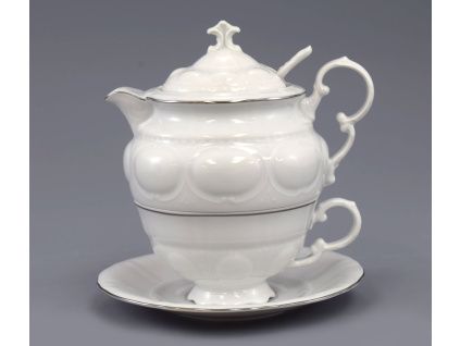 Šálek s konvičkou, český porcelán, platinová linka, 0,2 l a 0,4 l, Leander